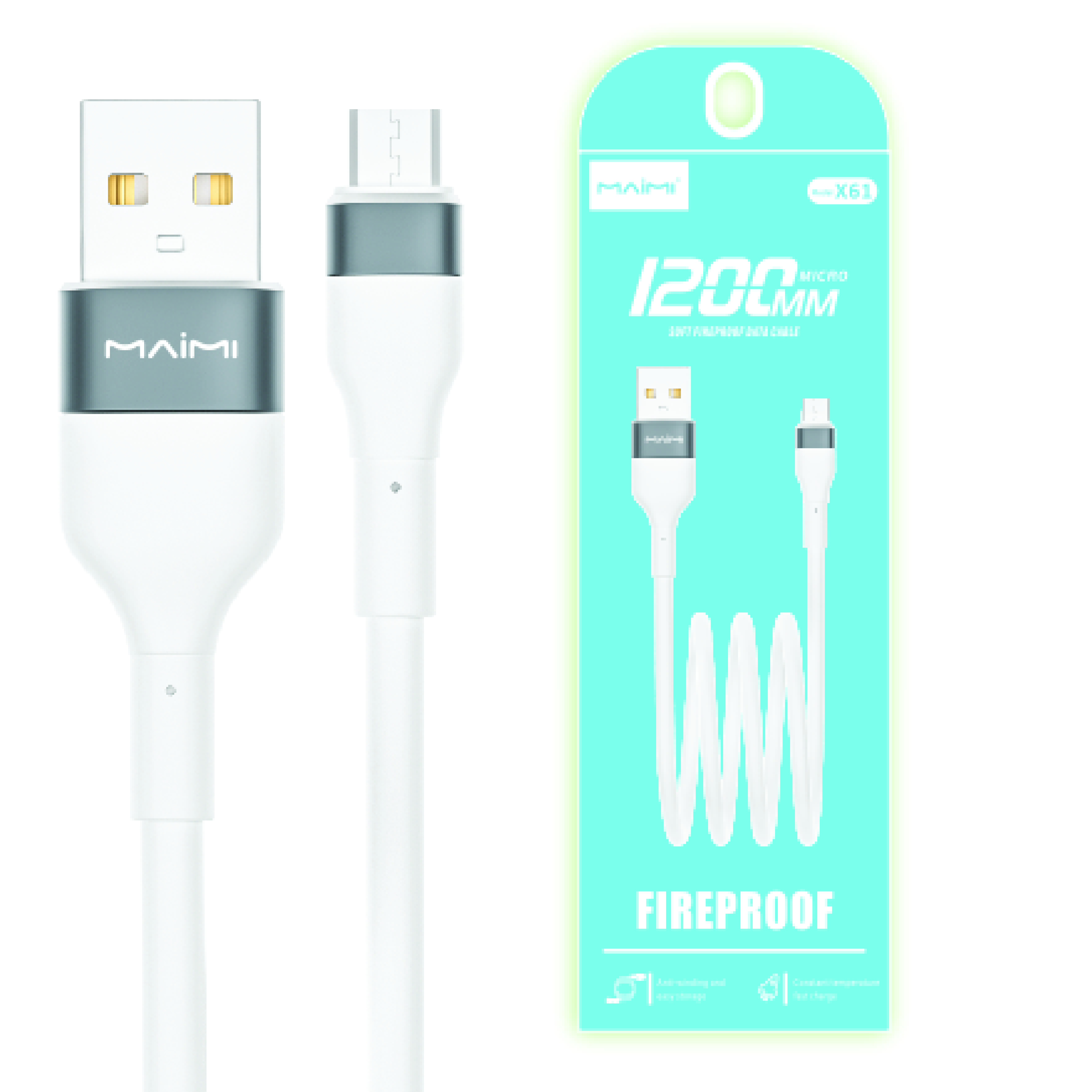 KABEL DATA MAIMI X61-MICRO-1.2M-WHITE-METAL COVER+TPE ORIGINAL